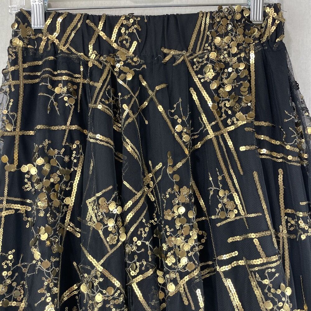 Making The Cut Sequin Maxi Skirt Size Small Black Gold Witch Gypsy Lolita NWT - Picture 3 of 16